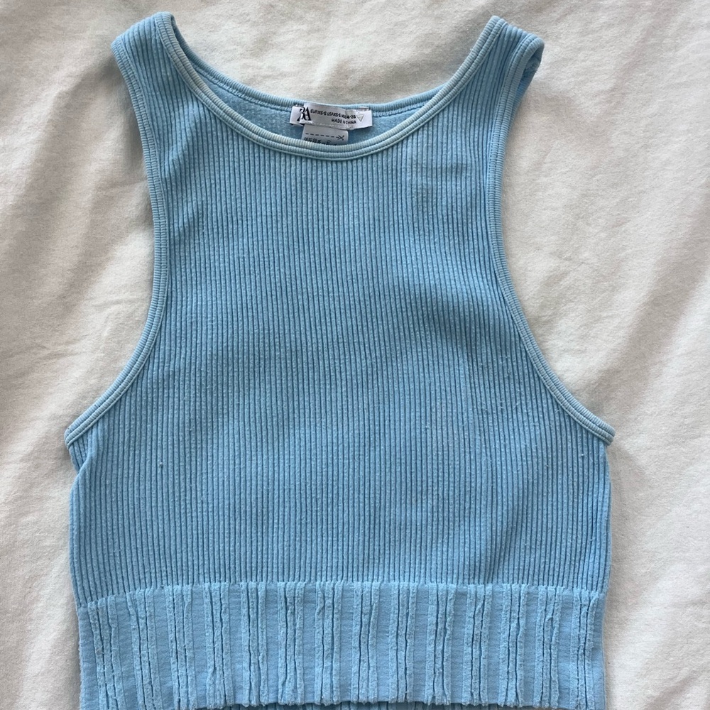 Zara Blue Ribbed Crop Tank Top